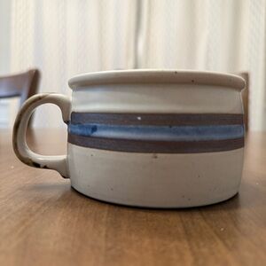 Vintage Otagiri Horizon Stoneware Pottery Soup Mug with Blue Stripe